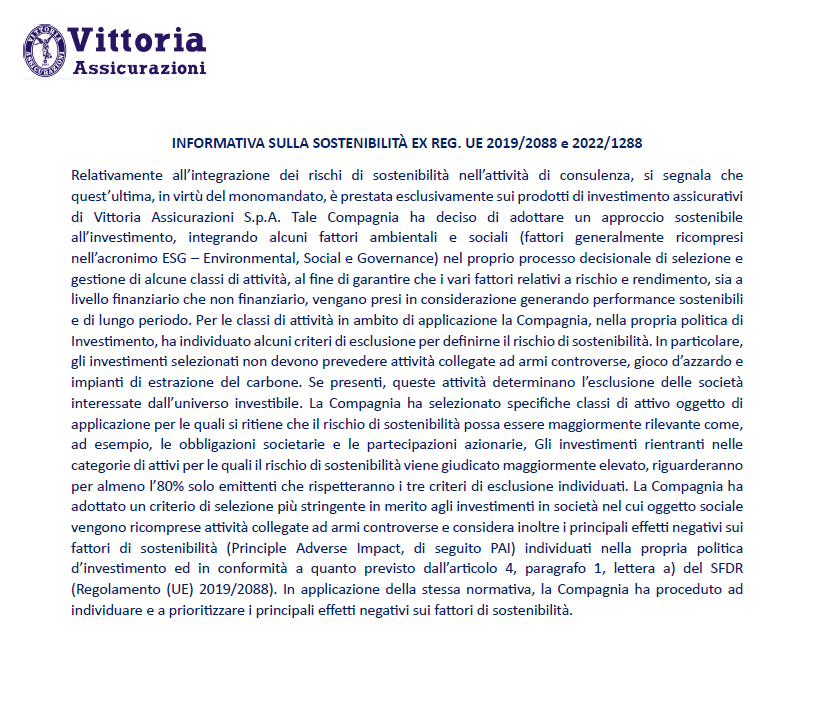 INFORMATIVA SULLA SOSTENIBILIT EX REG UE 2019 2088 e 2022 1288